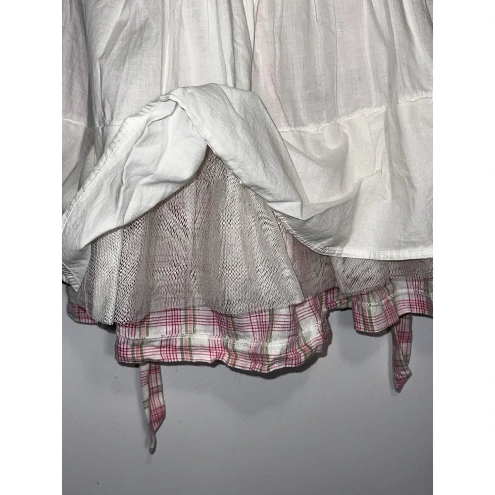 Children's Place White, Pink & Green Plaid Washable Linen Dress - Size: 18 Month